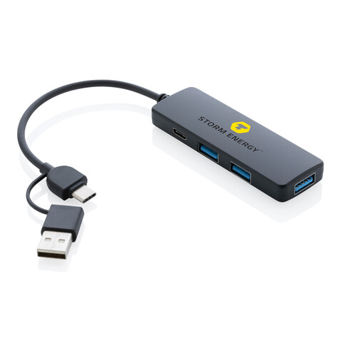 RCS recycelter USB-Hub mit Dual-Input schwarz bedrucken, Art.-Nr. P308.261 RCS recycelter USB-Hub mit Dual-Input schwarz bedrucken, Art.-Nr. P308.261