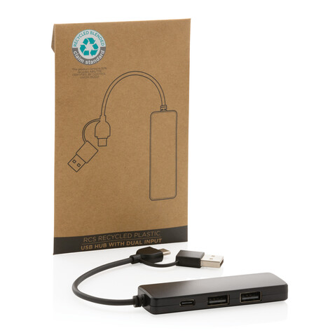 RCS recycelter USB-Hub mit Dual-Input schwarz bedrucken, Art.-Nr. P308.261 RCS recycelter USB-Hub mit Dual-Input schwarz bedrucken, Art.-Nr. P308.261