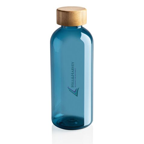 RCS rPET Flasche mit Bambus-Deckel blau bedrucken, Art.-Nr. P433.095 RCS rPET Flasche mit Bambus-Deckel blau bedrucken, Art.-Nr. P433.095