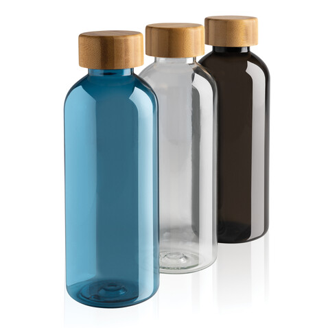 RCS rPET Flasche mit Bambus-Deckel blau bedrucken, Art.-Nr. P433.095 RCS rPET Flasche mit Bambus-Deckel blau bedrucken, Art.-Nr. P433.095