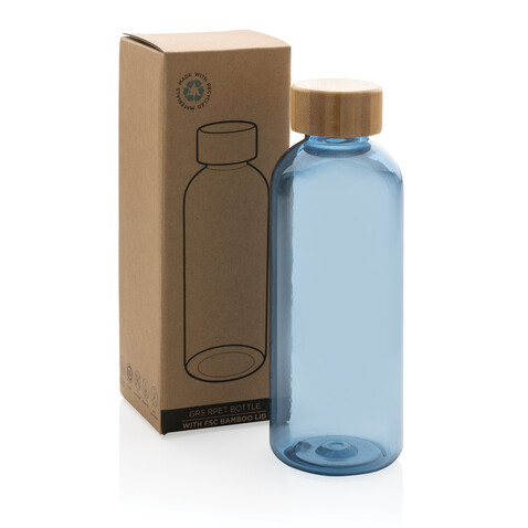 RCS rPET Flasche mit Bambus-Deckel blau bedrucken, Art.-Nr. P433.095 RCS rPET Flasche mit Bambus-Deckel blau bedrucken, Art.-Nr. P433.095