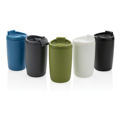 GRS recycelter PP-Becher mit Flip-Deckel blau bedrucken, Art.-Nr. P433.085 GRS recycelter PP-Becher mit Flip-Deckel blau bedrucken, Art.-Nr. P433.085