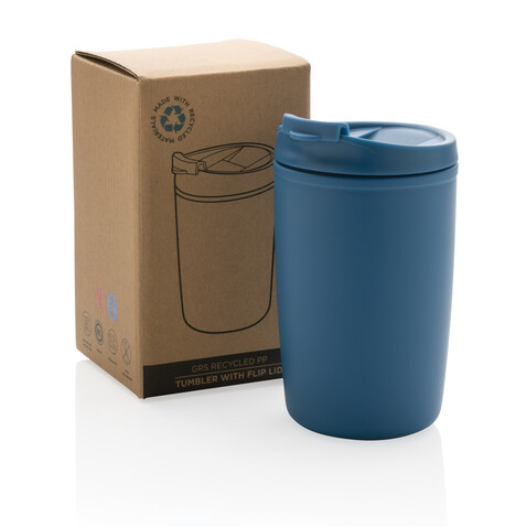 GRS recycelter PP-Becher mit Flip-Deckel blau bedrucken, Art.-Nr. P433.085 GRS recycelter PP-Becher mit Flip-Deckel blau bedrucken, Art.-Nr. P433.085