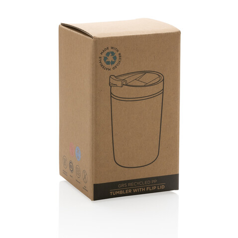 GRS recycelter PP-Becher mit Flip-Deckel blau bedrucken, Art.-Nr. P433.085 GRS recycelter PP-Becher mit Flip-Deckel blau bedrucken, Art.-Nr. P433.085