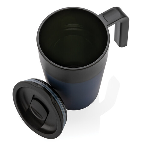GRS recycelte PP und Stainless Steel Tasse mit Griff navy blau bedrucken, Art.-Nr. P433.235 GRS recycelte PP und Stainless Steel Tasse mit Griff navy blau bedrucken, Art.-Nr. P433.235