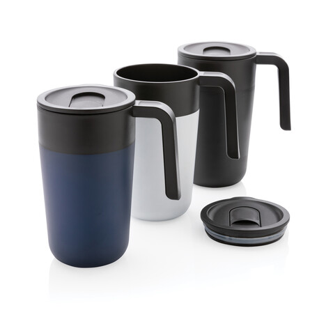 GRS recycelte PP und Stainless Steel Tasse mit Griff navy blau bedrucken, Art.-Nr. P433.235 GRS recycelte PP und Stainless Steel Tasse mit Griff navy blau bedrucken, Art.-Nr. P433.235