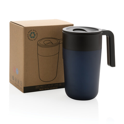 GRS recycelte PP und Stainless Steel Tasse mit Griff navy blau bedrucken, Art.-Nr. P433.235 GRS recycelte PP und Stainless Steel Tasse mit Griff navy blau bedrucken, Art.-Nr. P433.235