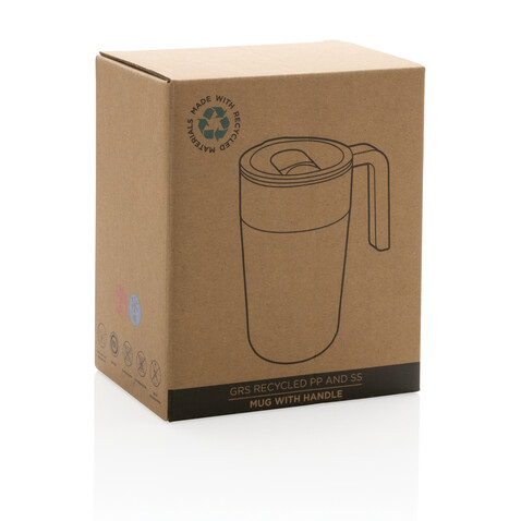 GRS recycelte PP und Stainless Steel Tasse mit Griff navy blau bedrucken, Art.-Nr. P433.235 GRS recycelte PP und Stainless Steel Tasse mit Griff navy blau bedrucken, Art.-Nr. P433.235