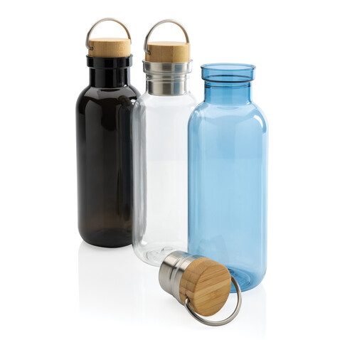 RCS rPET Flasche with Bambusdeckel und Griff blau bedrucken, Art.-Nr. P433.265 RCS rPET Flasche with Bambusdeckel und Griff blau bedrucken, Art.-Nr. P433.265