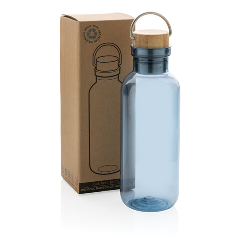 RCS rPET Flasche with Bambusdeckel und Griff blau bedrucken, Art.-Nr. P433.265 RCS rPET Flasche with Bambusdeckel und Griff blau bedrucken, Art.-Nr. P433.265