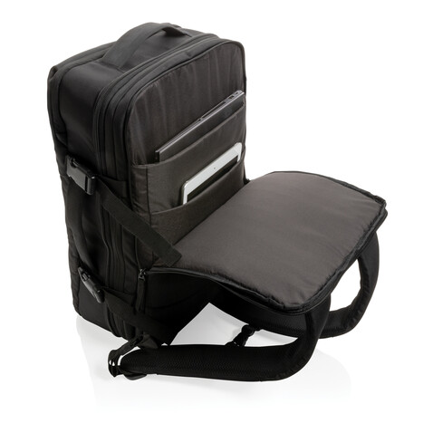 Swiss Peak AWARE™ RPET 15.6" erweiterbarer Wochenendrucksack schwarz bedrucken, Art.-Nr. P762.791 Swiss Peak AWARE™ RPET 15.6" erweiterbarer Wochenendrucksack schwarz bedrucken, Art.-Nr. P762.791