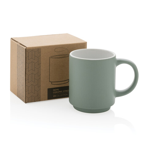 Stapelbare Keramiktasse, 180ml grün bedrucken, Art.-Nr. P434.077 Stapelbare Keramiktasse, 180ml grün bedrucken, Art.-Nr. P434.077
