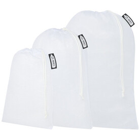 3er-Set recycelter Polyester-Zuziehbeutel, weiss bedrucken, Art.-Nr. 1PL04501