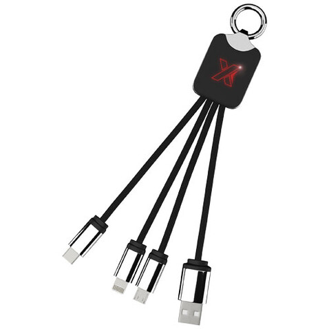 SCX.design C15 Quatro Ladekabel mit Leuchtlogo, rot, schwarz bedrucken, Art.-Nr. 2PX00121