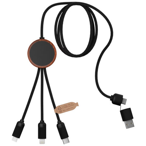 SCX.design C37 40W 5-in-1 rPET Ladekabel in rundem Bambusgehäuse mit Leuchtlogo, holz bedrucken, Art.-Nr. 2PX07171
