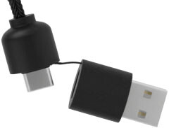 SCX.design C38 40W 5-in-1 Ladekabel aus rPET in quadratischem Bambusgehäuse mit Leuchtlogo, rot, holz bedrucken, Art.-Nr. 2PX07221