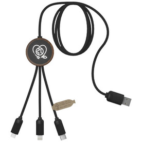 SCX.design C36 3-in-1 rPET erweitertes Ladekabel mit Leuchtlogo in rundem Bambusgehäuse, holz bedrucken, Art.-Nr. 2PX08471