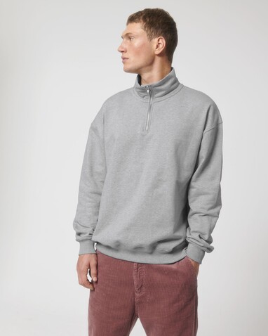 Miller Dry - Das Boxy Unisex-Sweatshirt mit kurzem Reißverschluss und trockenem Griff - Heather Grey - S bedrucken, Art.-Nr. STSU795C2501S