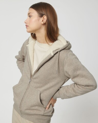 Hygger Sherpa - Der Unisex-Zip-Hoodie mit Sherpa-Futter - Heather Sand - M bedrucken, Art.-Nr. STSU956C5921M
