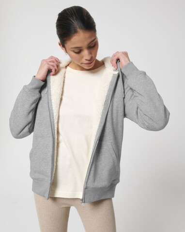 Hygger Sherpa - Der Unisex-Zip-Hoodie mit Sherpa-Futter - Heather Grey - S bedrucken, Art.-Nr. STSU956C2501S Hygger Sherpa - Der Unisex-Zip-Hoodie mit Sherpa-Futter - Heather Grey - S bedrucken, Art.-Nr. STSU956C2501S