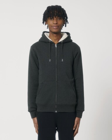 Hygger Sherpa - Der Unisex-Zip-Hoodie mit Sherpa-Futter - Dark Heather Grey - XXL bedrucken, Art.-Nr. STSU956C6512X
