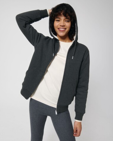 Hygger Sherpa - Der Unisex-Zip-Hoodie mit Sherpa-Futter - Dark Heather Grey - M bedrucken, Art.-Nr. STSU956C6511M