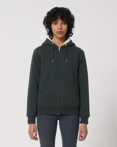 Hygger Sherpa - Der Unisex-Zip-Hoodie mit Sherpa-Futter - Dark Heather Grey - M bedrucken, Art.-Nr. STSU956C6511M