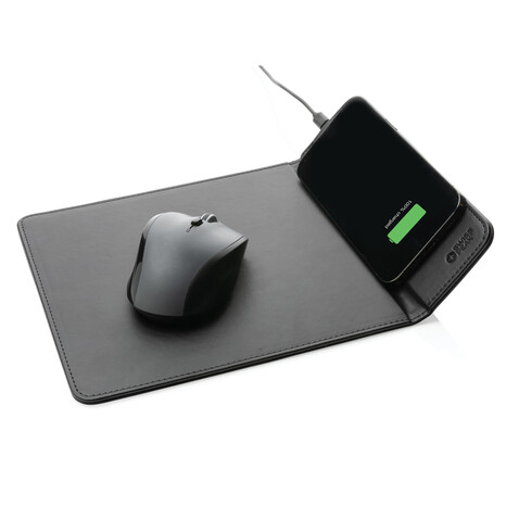 Swiss Peak RCS recyceltes 10W Wireless-Charging PU Mauspad schwarz bedrucken, Art.-Nr. P300.241