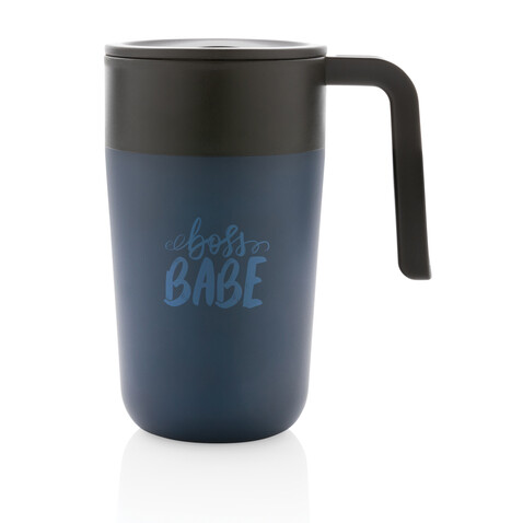 GRS recycelte PP und Stainless Steel Tasse mit Griff navy blau bedrucken, Art.-Nr. P433.235 GRS recycelte PP und Stainless Steel Tasse mit Griff navy blau bedrucken, Art.-Nr. P433.235