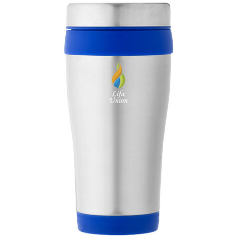 Elwood 410 ml Isolierbecher, silber, blau bedrucken, Art.-Nr. 10031000