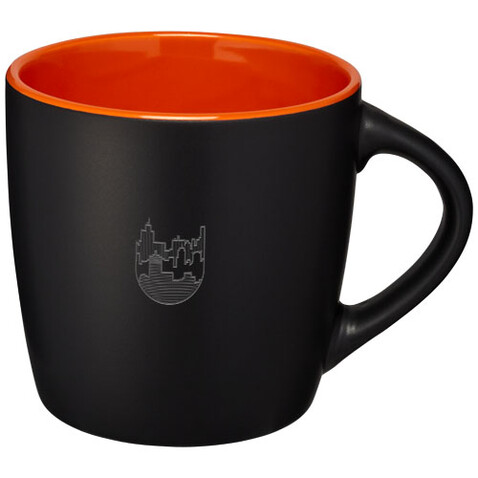 Riviera 340 ml Keramikbecher, schwarz, orange bedrucken, Art.-Nr. 10047603