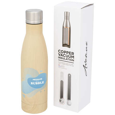Vasa Kupfer-Vakuum Isolierflasche in Holzoptik, 500 ml, braun bedrucken, Art.-Nr. 10051500