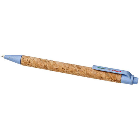 Midar Kugelschreiber aus Kork und Weizenstroh (schwarze Mine), natur, hellblau bedrucken, Art.-Nr. 10738501 Midar Kugelschreiber aus Kork und Weizenstroh (schwarze Mine), natur, hellblau bedrucken, Art.-Nr. 10738501