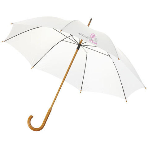 Jova 23" Regenschirm mit Holzstange und -griff, weiss bedrucken, Art.-Nr. 10906800 Jova 23" Regenschirm mit Holzstange und -griff, weiss bedrucken, Art.-Nr. 10906800