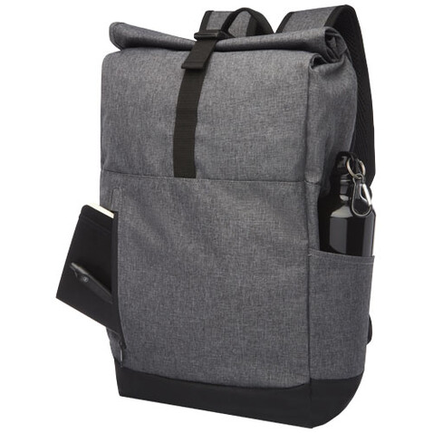 Libra 15,6" GRS recycelter Rolltop Laptop-Rucksack 12L, heather grau, schwarz bedrucken, Art.-Nr. 12054880 Libra 15,6" GRS recycelter Rolltop Laptop-Rucksack 12L, heather grau, schwarz bedrucken, Art.-Nr. 12054880