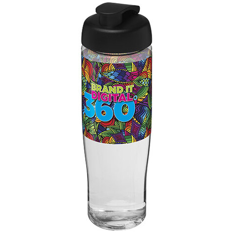 H2O Active® Tempo 700 ml Sportflasche mit Klappdeckel, transparent, schwarz bedrucken, Art.-Nr. 21004000