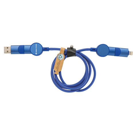Oakland RCS rKunststoff 1,2m 6-in-1 Fast-Charging 45W Kabel blau bedrucken, Art.-Nr. P302.705 Oakland RCS rKunststoff 1,2m 6-in-1 Fast-Charging 45W Kabel blau bedrucken, Art.-Nr. P302.705