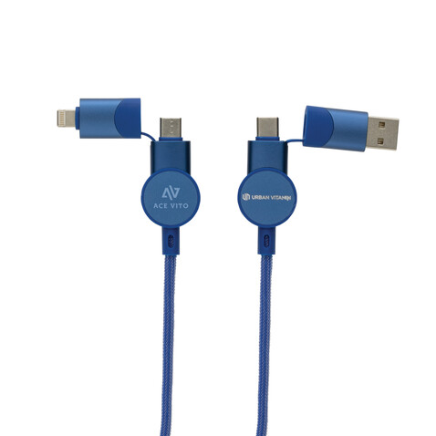 Oakland RCS rKunststoff 1,2m 6-in-1 Fast-Charging 45W Kabel blau bedrucken, Art.-Nr. P302.705 Oakland RCS rKunststoff 1,2m 6-in-1 Fast-Charging 45W Kabel blau bedrucken, Art.-Nr. P302.705