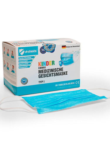 Virshields Medical face mask 3-ply Kids, Blue, One Size bedrucken, Art.-Nr. 995633010 Virshields Medical face mask 3-ply Kids, Blue, One Size bedrucken, Art.-Nr. 995633010