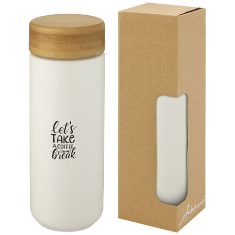 Lumi 300 ml Keramikbecher mit Bambusdeckel, weiss bedrucken, Art.-Nr. 10070501