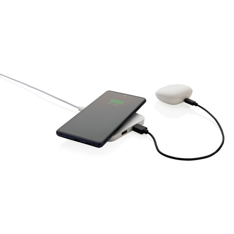 10W Wireless Charger aus RSC recycl. Kunststoff mit Dual-USB weiß bedrucken, Art.-Nr. P308.463 10W Wireless Charger aus RSC recycl. Kunststoff mit Dual-USB weiß bedrucken, Art.-Nr. P308.463