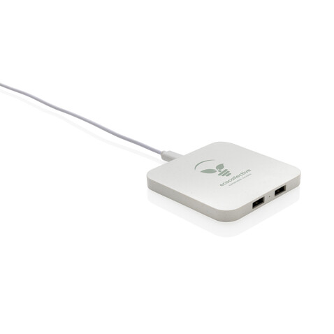 10W Wireless Charger aus RSC recycl. Kunststoff mit Dual-USB weiß bedrucken, Art.-Nr. P308.463 10W Wireless Charger aus RSC recycl. Kunststoff mit Dual-USB weiß bedrucken, Art.-Nr. P308.463