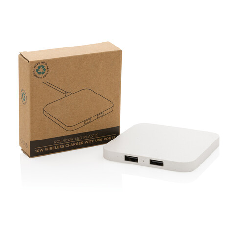 10W Wireless Charger aus RSC recycl. Kunststoff mit Dual-USB weiß bedrucken, Art.-Nr. P308.463 10W Wireless Charger aus RSC recycl. Kunststoff mit Dual-USB weiß bedrucken, Art.-Nr. P308.463