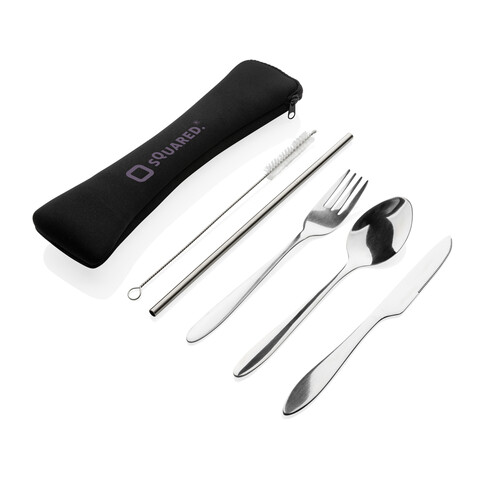 4-teiliges wiederverwendbares Besteckset aus Stainless-Steel silber bedrucken, Art.-Nr. P269.632