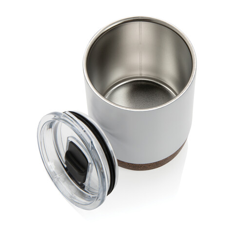Kleine Vakuum-Kaffeetasse aus RCS rSteel &amp; Kork weiß bedrucken, Art.-Nr. P435.053