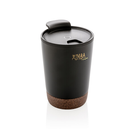 GRS rPP Edelstahl-Kaffeebecher mit Kork schwarz bedrucken, Art.-Nr. P435.071 GRS rPP Edelstahl-Kaffeebecher mit Kork schwarz bedrucken, Art.-Nr. P435.071