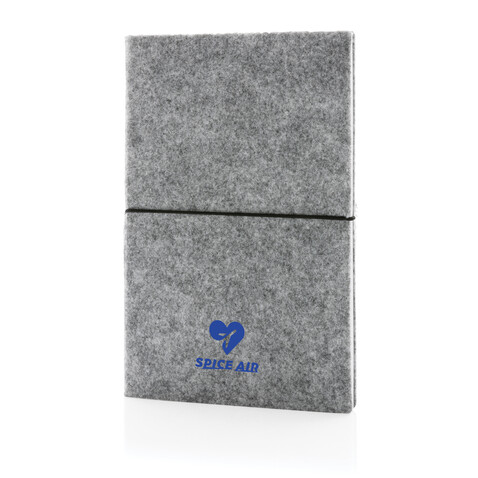 A5-Softcover-Notizbuch aus GRS zertifiert recyceltem Filz grau bedrucken, Art.-Nr. P774.472