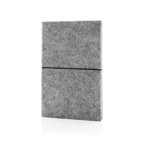 A5-Softcover-Notizbuch aus GRS zertifiert recyceltem Filz grau bedrucken, Art.-Nr. P774.472