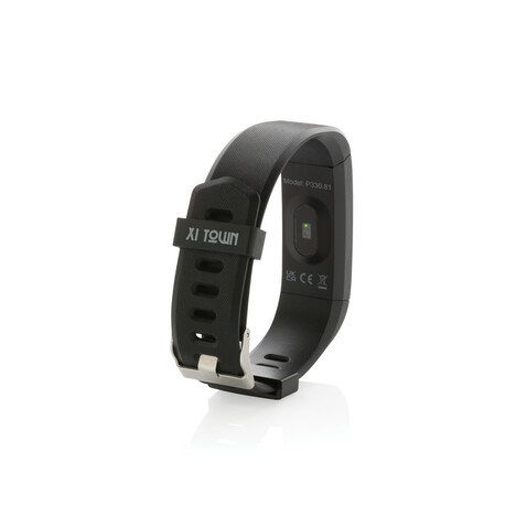 Sense Fit Tracker aus RCS recyceltem TPU mit Pulsmesser schwarz bedrucken, Art.-Nr. P330.811