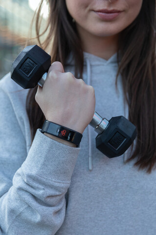 Sense Fit Tracker aus RCS recyceltem TPU mit Pulsmesser schwarz bedrucken, Art.-Nr. P330.811